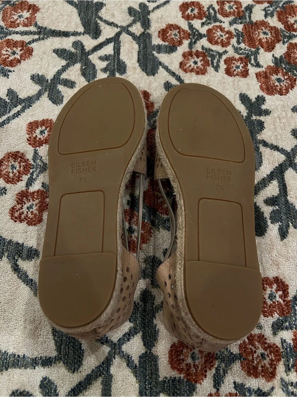 Eileen Fisher Tan Perforated Leather Espadrille Slingback Flats